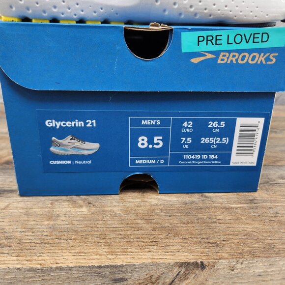 Brooks Glycerin 21 Size 8.5 Mens Coconut Forged Iron Grey Black Casual Shoes